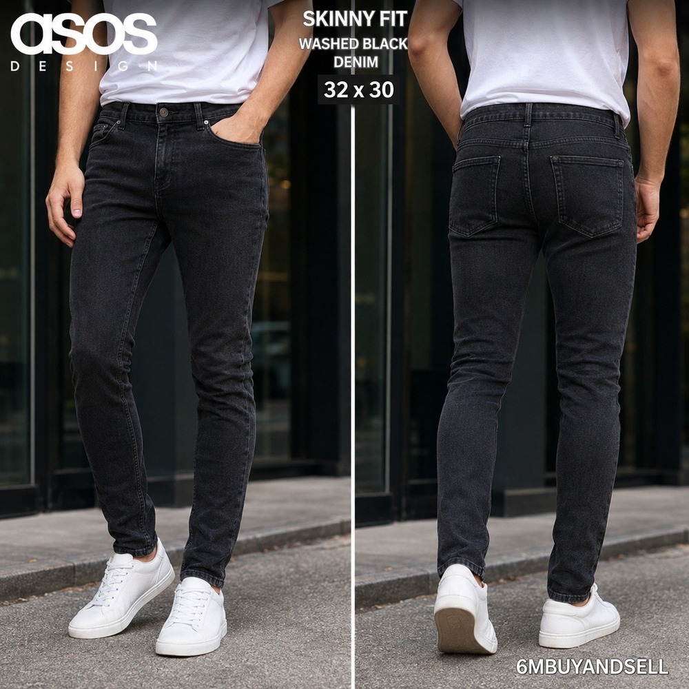 ASOS DESIGN Mens Skinny Jeans Washed Black Denim 32x30 F103206